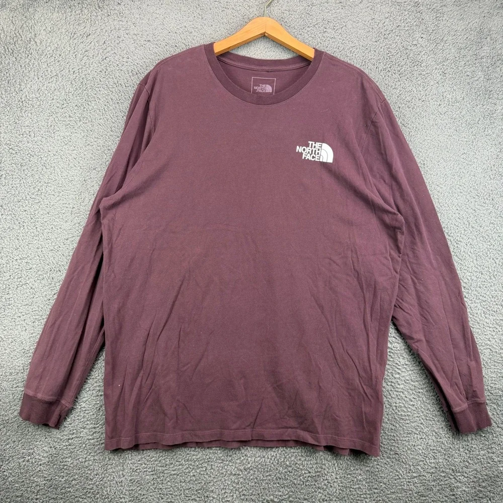 The North Face Mens XXL Long Sleeve Graphic‎ T-Shirt Burgundy Maroon Cotton
